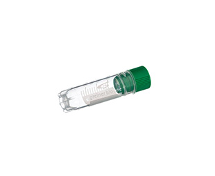 CRYO.S, 2 ML, PP, ROUND BOTTOM, INTERNAL THREAD, GREEN SCREW CAP, WITH WRITING AREA, WITH STARFOOT, NATURAL, STERILE,