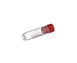 CRYO.S, 2 ML, PP, ROUND BOTTOM, INTERNAL THREAD, RED SCREW CAP, WITH WRITING AREA, WITH STARFOOT, NATURAL, STERILE,