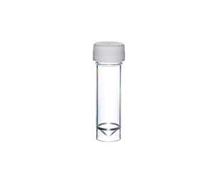 MULTIPURPOSE CONTAINER, 30 ML, PS, 24 X 90 MM, CONICAL BOTTOM, WITH WHITE SCREW CAP, CRYSTAL-CLEAR, WITH SUPPORT SKIRT,