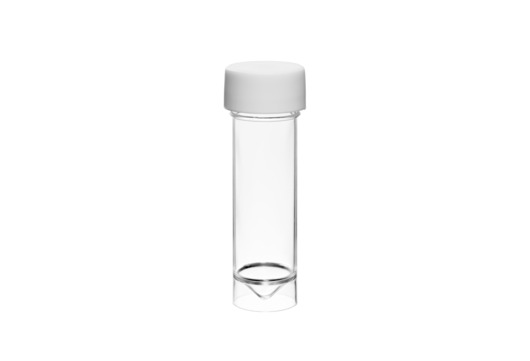 MULTIPURPOSE CONTAINER, 30 ML, PS, 24X90 MM, CONICAL BOTTOM, WITH WHITE SCREW CAP, CRYSTAL-CLEAR, WITH SUPPORT SKIRT,