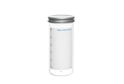 MULTIPURPOSE CONTAINER, 150 ML, PS, 49/107 MM, CLEAR, METAL SCREW CAP, WITH PLAIN LABEL, ASEPTIC, 20 PCS./BAG