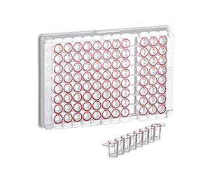STRIP PLATE, 12X C8 STRIPS, PS, C-BOTTOM, MICROLON® 600, HIGH BINDING, CLEAR, WITH RED COLOUR CODING ON THE WELL RIM,